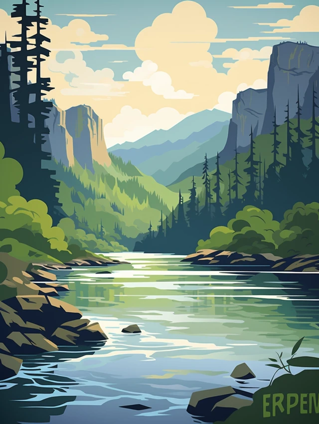 Vintage River Poster AI: Midjourney v5.2, v6.1, v7 Compare - v5.2 - Image 3