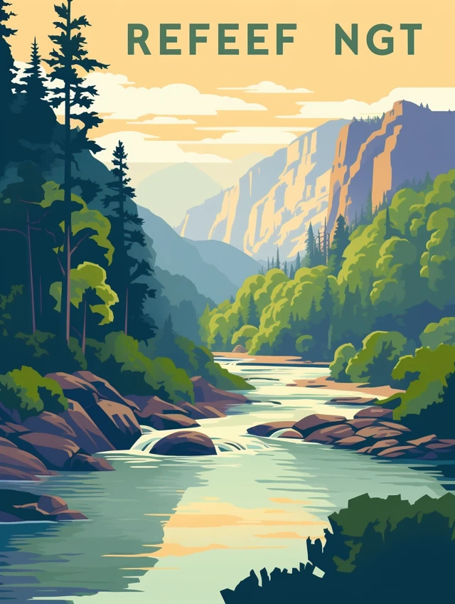 Vintage River Poster AI: Midjourney v5.2, v6.1, v7 Compare - v5.2 - Image 2