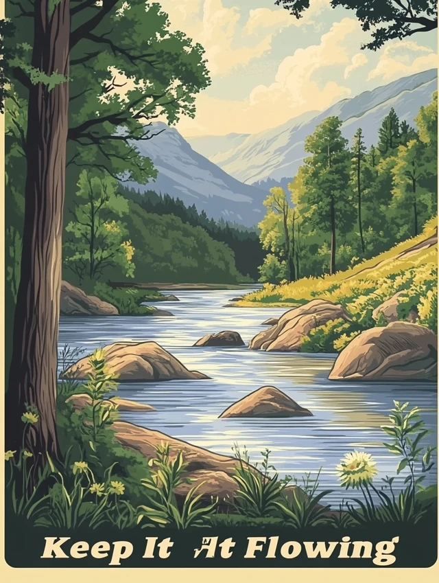 Vintage River Poster AI: Midjourney v5.2, v6.1, v7 Compare - v6.1 - Image 3