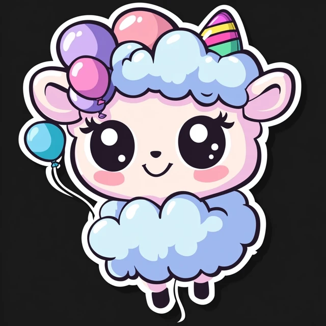 Midjourney Kawaii Cloud Sheep Sticker Design Comparison - v6.1 - Image 3
