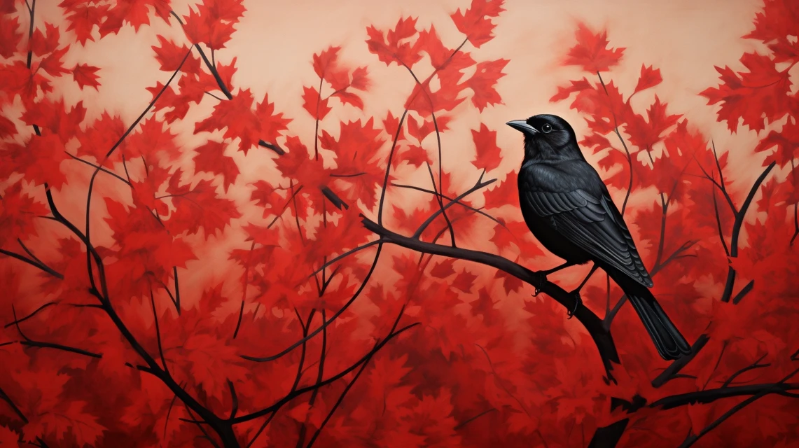 Midjourney Black Bird Red Tree: v5.2-v7.0 Art Comparison - v5.2 - Image 2