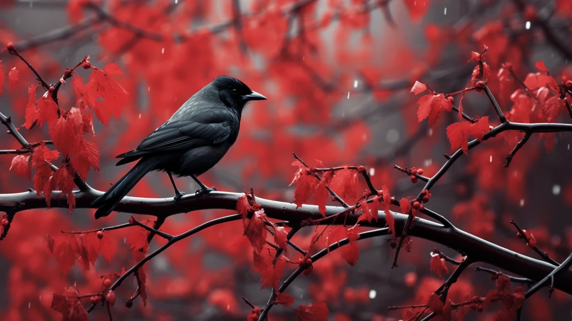 Midjourney Black Bird Red Tree: v5.2-v7.0 Art Comparison - v5.2 - Image 3