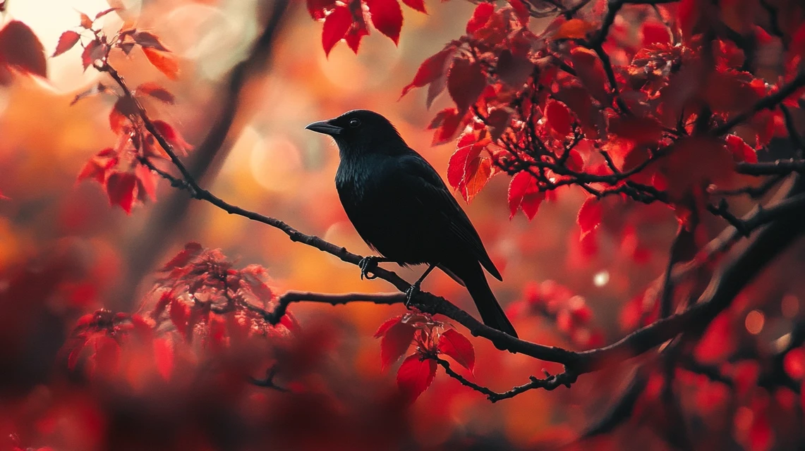 Midjourney Black Bird Red Tree: v5.2-v7.0 Art Comparison - v6.1 - Image 4