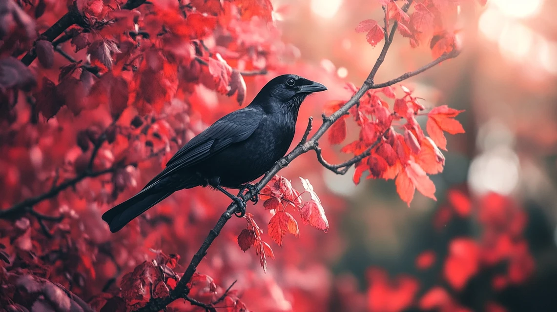 Midjourney Black Bird Red Tree: v5.2-v7.0 Art Comparison - v6.1 - Image 2