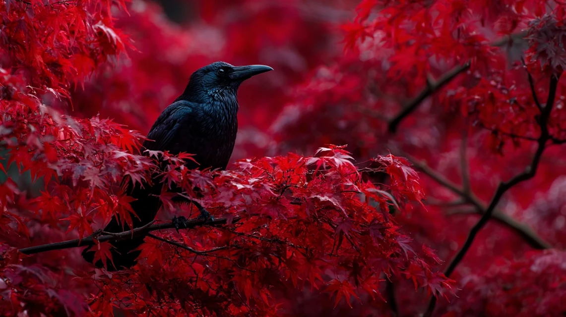 Midjourney Black Bird Red Tree: v5.2-v7.0 Art Comparison - v7.0 - Image 2