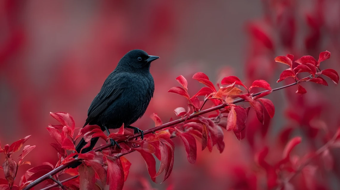 Midjourney Black Bird Red Tree: v5.2-v7.0 Art Comparison - v7.0 - Image 4