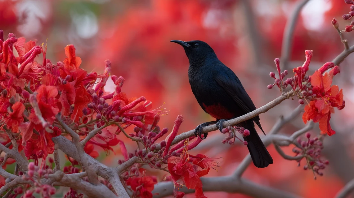 Midjourney Black Bird Red Tree: v5.2-v7.0 Art Comparison - v7.0 - Image 3