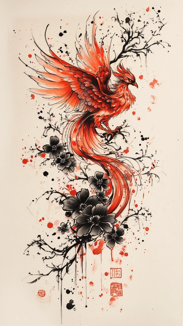 New School Japanese Phoenix Tattoo Designs: MidJourney Comparison - v6.1 - Image 2