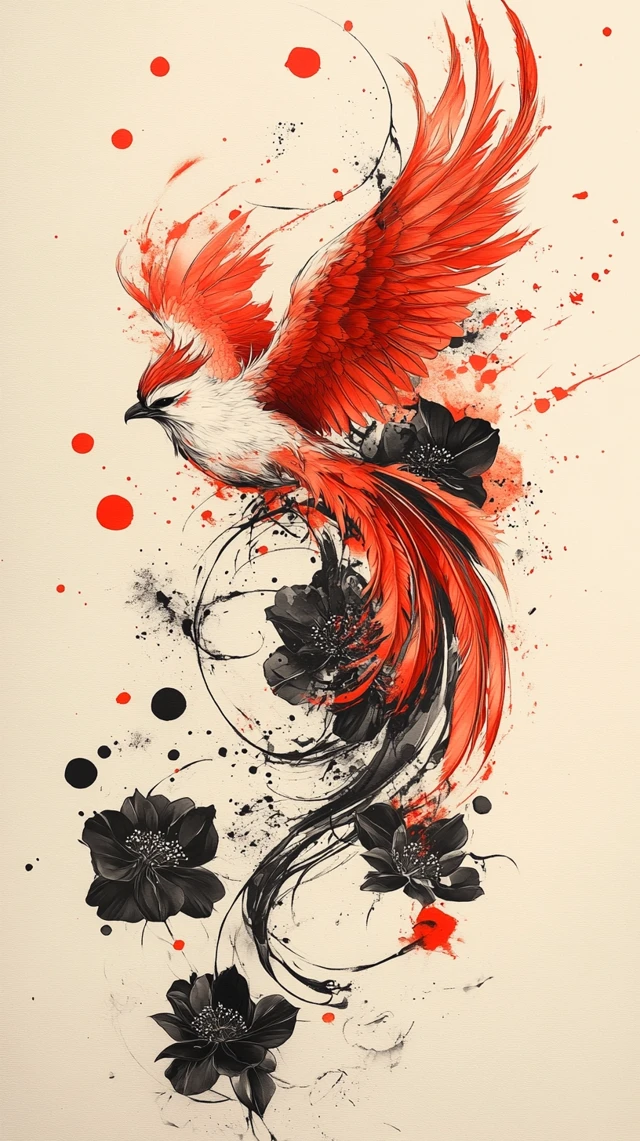 New School Japanese Phoenix Tattoo Designs: MidJourney Comparison - v6.1 - Image 4