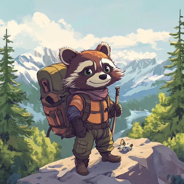 Raccoon Hiker Design: Midjourney v5.2, v6.1, v7.0 Compared - v6.1 - Image 3
