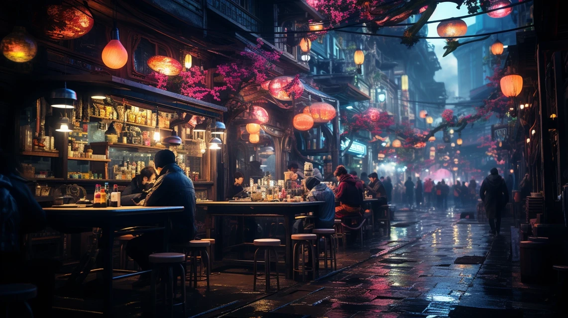 Cyberpunk Osaka Night Market: Midjourney AI Art v5.2-v7.0 - v5.2 - Image 3