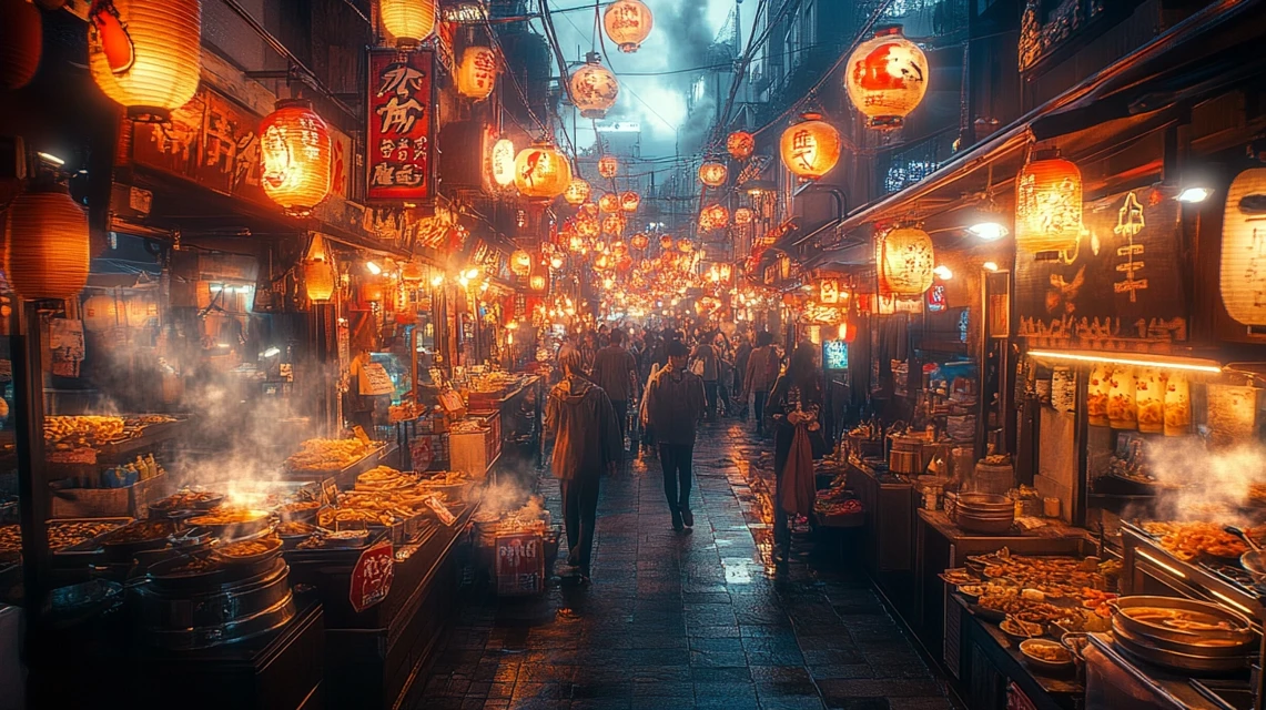 Cyberpunk Osaka Night Market: Midjourney AI Art v5.2-v7.0 - v6.1 - Image 4