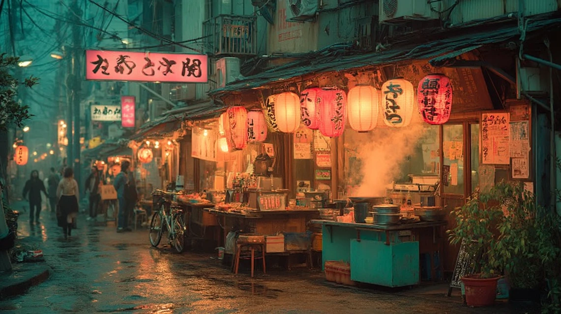 Cyberpunk Osaka Night Market: Midjourney AI Art v5.2-v7.0 - v7.0 - Image 4