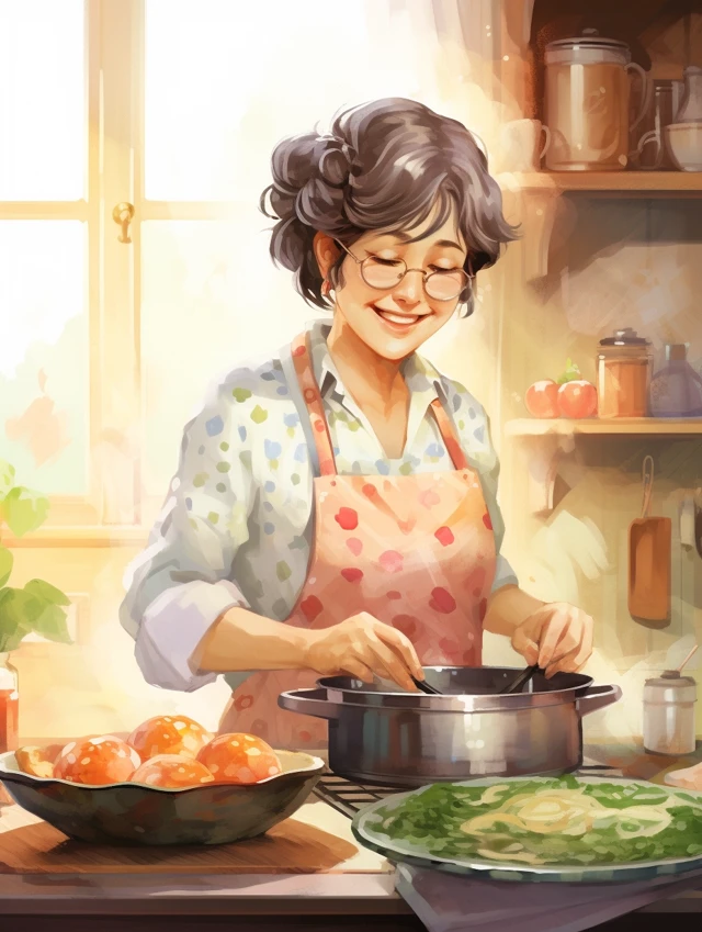 MJ v5.2-v7: Watercolor Picture Book Kitchen Scene Comparison - v5.2 - Image 1