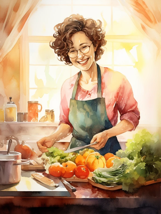 MJ v5.2-v7: Watercolor Picture Book Kitchen Scene Comparison - v5.2 - Image 2