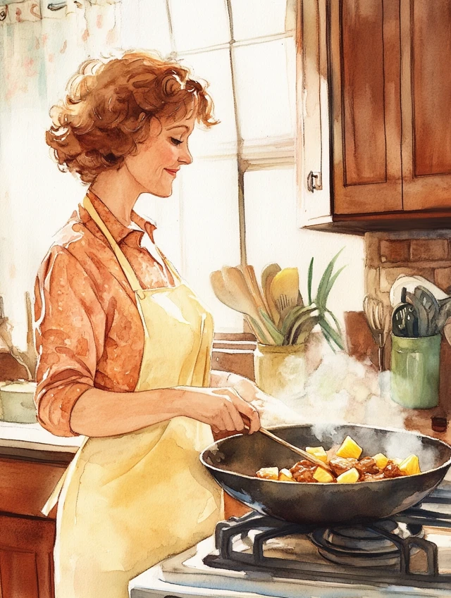 MJ v5.2-v7: Watercolor Picture Book Kitchen Scene Comparison - v6.1 - Image 2