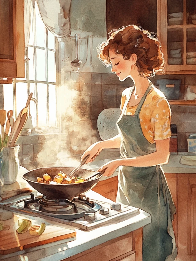 MJ v5.2-v7: Watercolor Picture Book Kitchen Scene Comparison - v6.1 - Image 3
