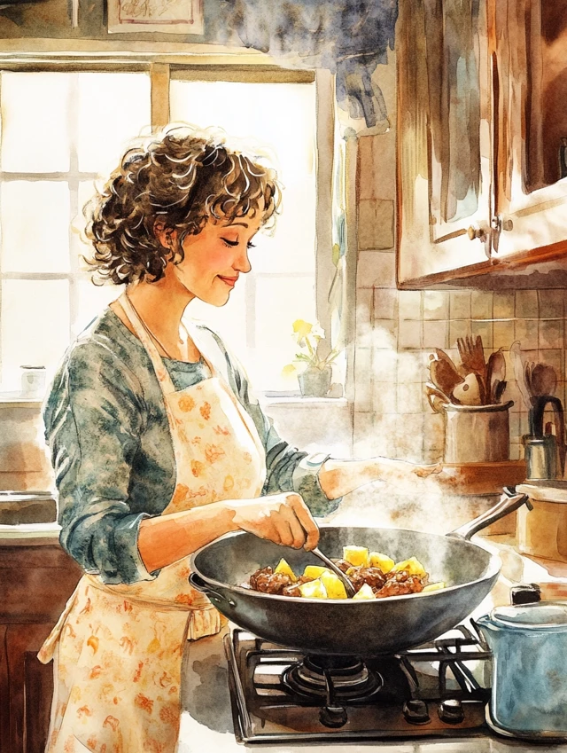 MJ v5.2-v7: Watercolor Picture Book Kitchen Scene Comparison - v6.1 - Image 4