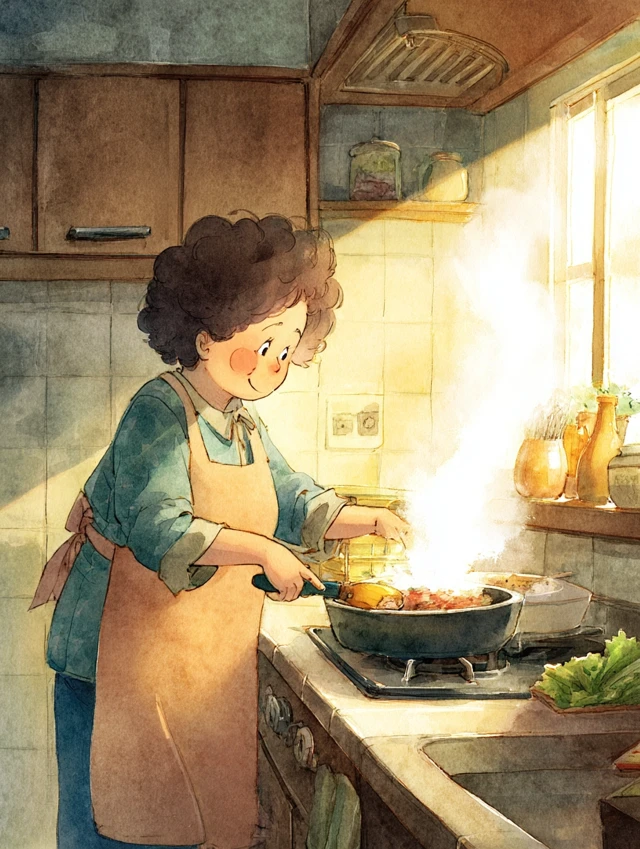 MJ v5.2-v7: Watercolor Picture Book Kitchen Scene Comparison - v7.0 - Image 3