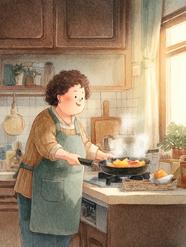 MJ v5.2-v7: Watercolor Picture Book Kitchen Scene Comparison - v7.0 - Image 1