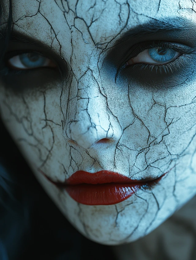 Midjourney Cracked Mask Portraits: V5.2 vs V6.1 vs V7.0 - v6.1 - Image 1