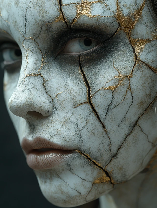 Midjourney Cracked Mask Portraits: V5.2 vs V6.1 vs V7.0 - v6.1 - Image 2
