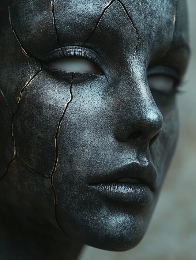 Midjourney Cracked Mask Portraits: V5.2 vs V6.1 vs V7.0 - v6.1 - Image 4