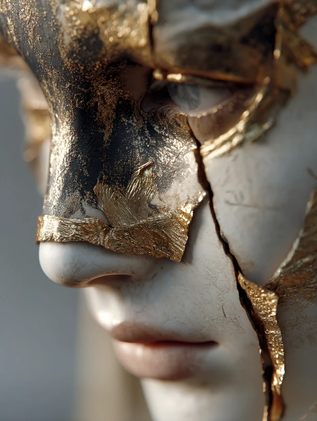 Midjourney Cracked Mask Portraits: V5.2 vs V6.1 vs V7.0 - v7.0 - Image 3
