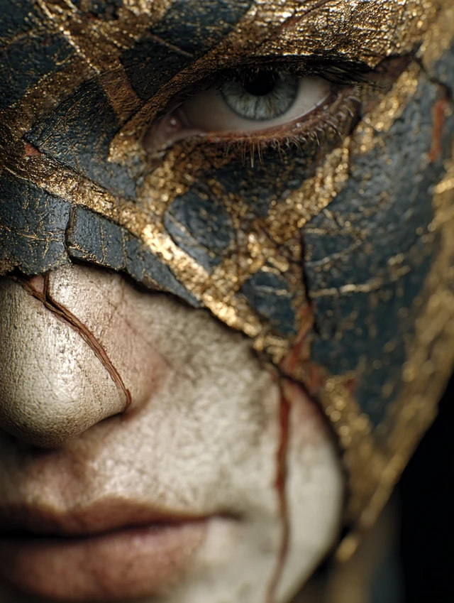 Midjourney Cracked Mask Portraits: V5.2 vs V6.1 vs V7.0 - v7.0 - Image 4