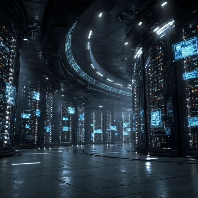 MidJourney v5-v7: Futuristic Server Room Visualization Evolution - v7.0 - Image 4