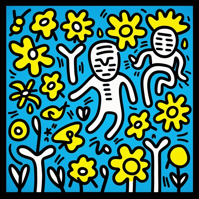 Midjourney Keith Haring Style Flowers: v5.2 vs v6.1 vs v7.0 - v5.2 - Image 3