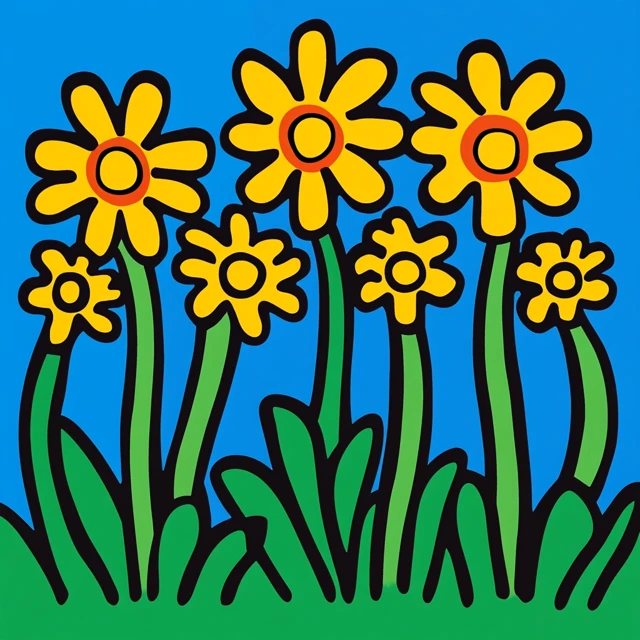 Midjourney Keith Haring Style Flowers: v5.2 vs v6.1 vs v7.0 - v6.1 - Image 4