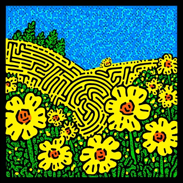 Midjourney Keith Haring Style Flowers: v5.2 vs v6.1 vs v7.0 - v7.0 - Image 2