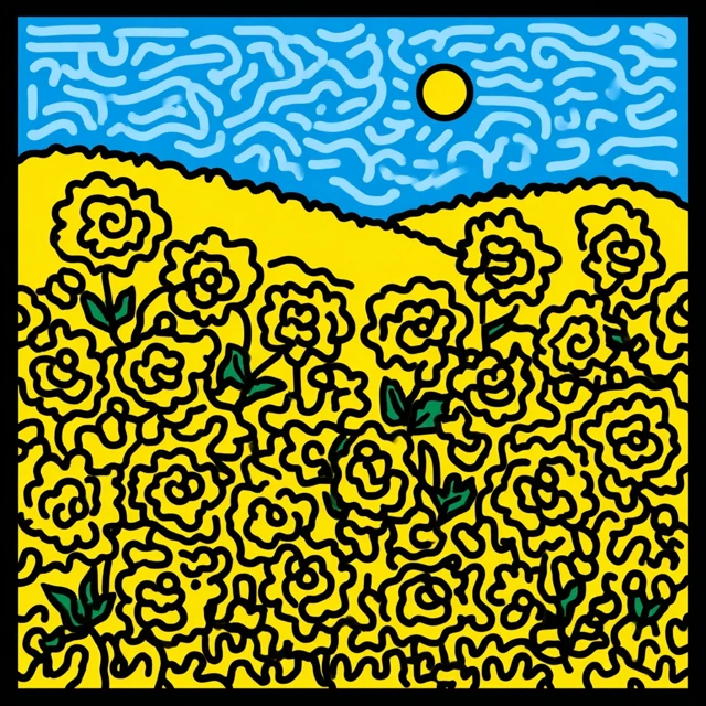 Midjourney Keith Haring Style Flowers: v5.2 vs v6.1 vs v7.0 - v7.0 - Image 3