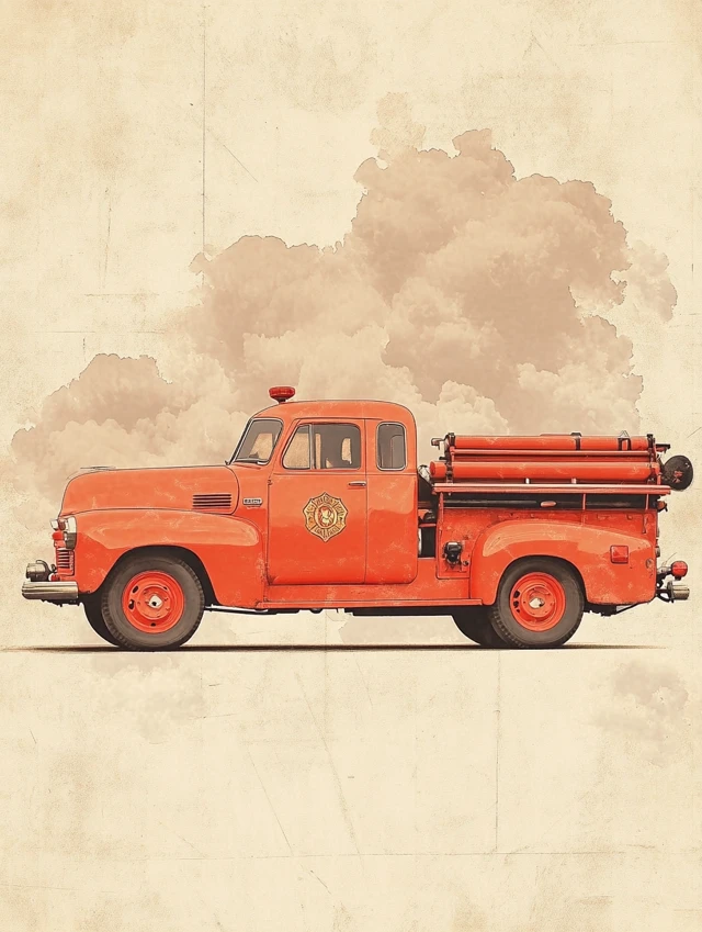 Midjourney Retro Fire Truck Poster Art: v5.2-v7.0 Compared - v6.1 - Image 3