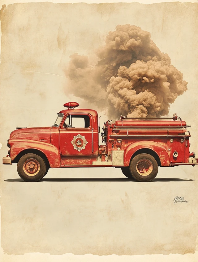Midjourney Retro Fire Truck Poster Art: v5.2-v7.0 Compared - v6.1 - Image 2