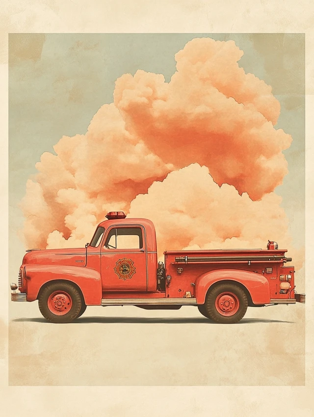 Midjourney Retro Fire Truck Poster Art: v5.2-v7.0 Compared - v6.1 - Image 4