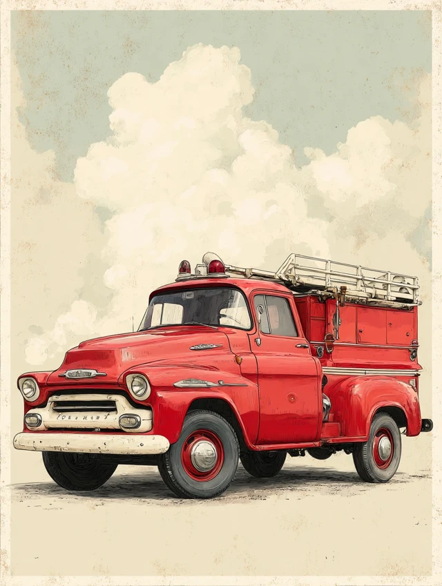 Midjourney Retro Fire Truck Poster Art: v5.2-v7.0 Compared - v7.0 - Image 2