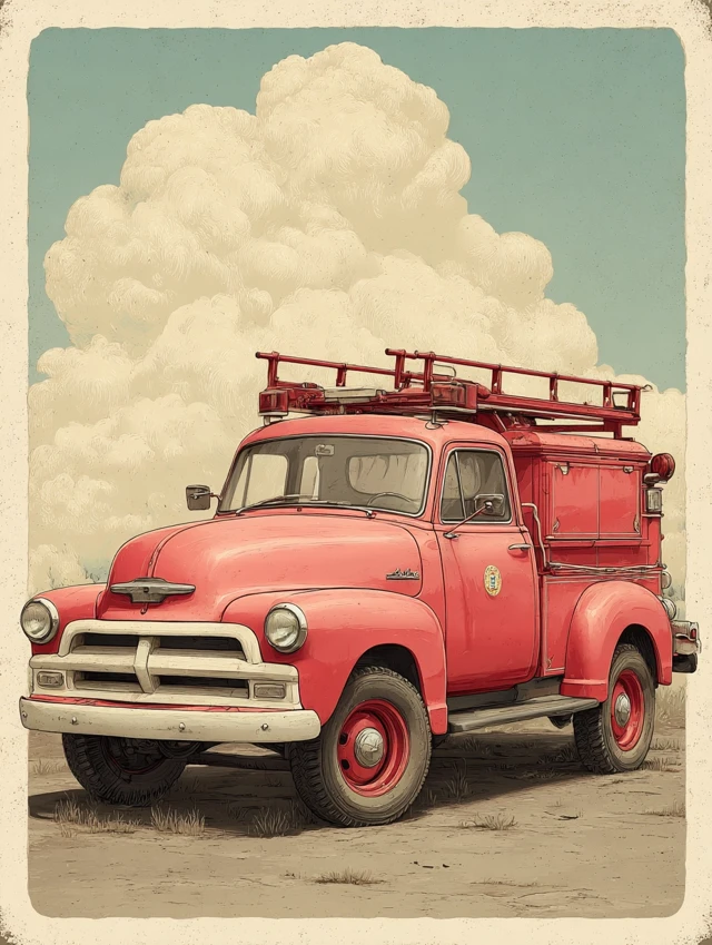 Midjourney Retro Fire Truck Poster Art: v5.2-v7.0 Compared - v7.0 - Image 4