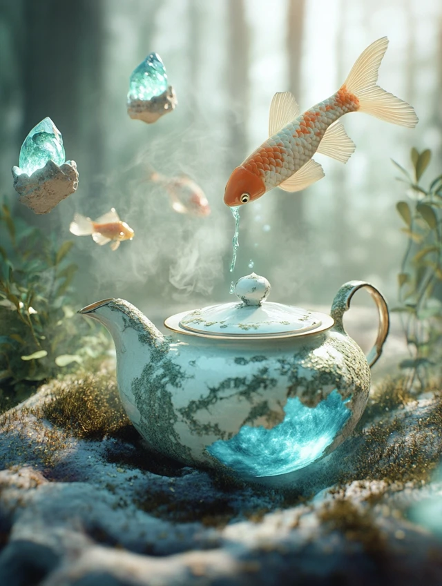 Magical Celadon Teapot Worlds: Midjourney V5.2 vs V6.1 vs V7.0 - v6.1 - Image 2