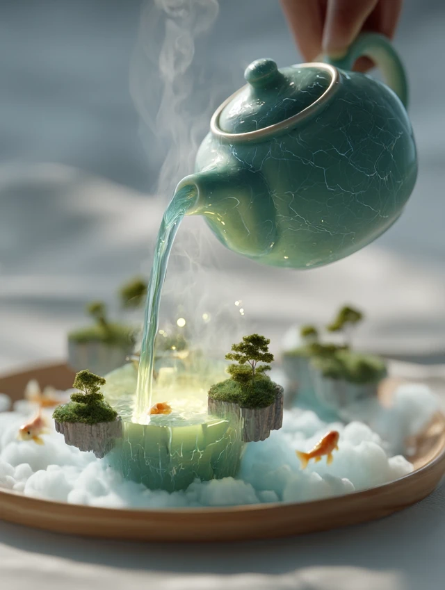 Magical Celadon Teapot Worlds: Midjourney V5.2 vs V6.1 vs V7.0 - v7.0 - Image 3