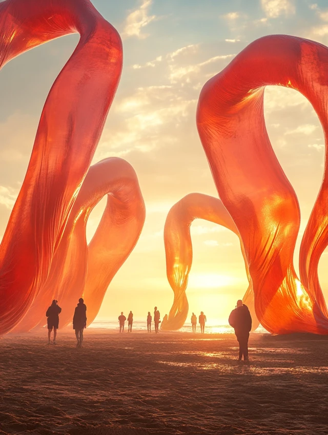 Beach Installation Art: MidJourney’s Sunset Masterpieces - v6.1 - Image 1