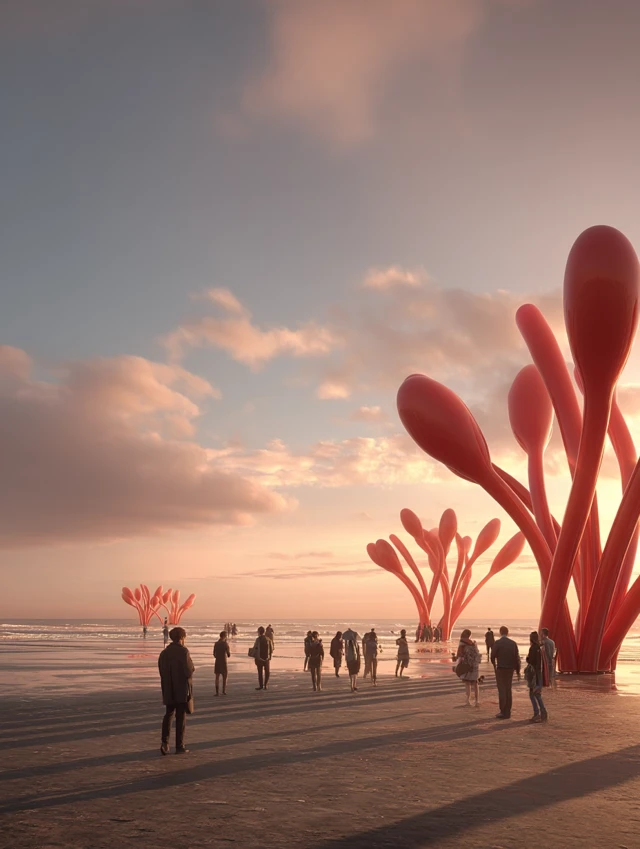 Beach Installation Art: MidJourney’s Sunset Masterpieces - v7.0 - Image 1