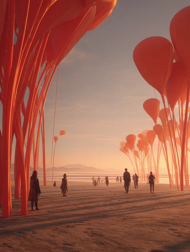 Beach Installation Art: MidJourney’s Sunset Masterpieces - v7.0 - Image 4