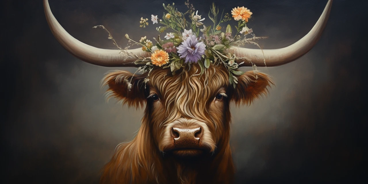 Highland Cow Floral Crown: MidJourney Version Comparison - v5.2 - Image 2