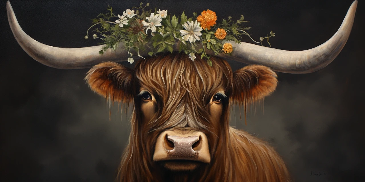 Highland Cow Floral Crown: MidJourney Version Comparison - v5.2 - Image 3
