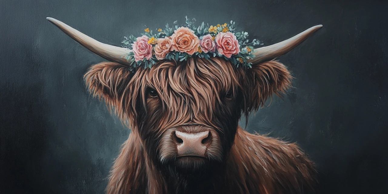 Highland Cow Floral Crown: MidJourney Version Comparison - v6.1 - Image 3