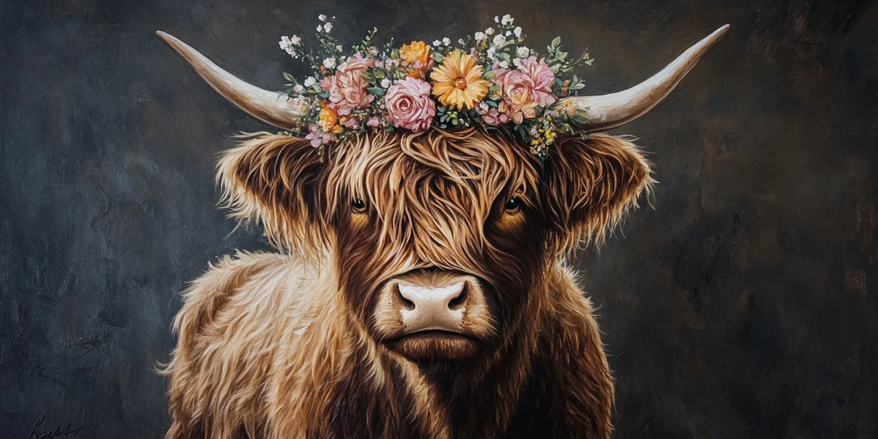 Highland Cow Floral Crown: MidJourney Version Comparison - v6.1 - Image 2