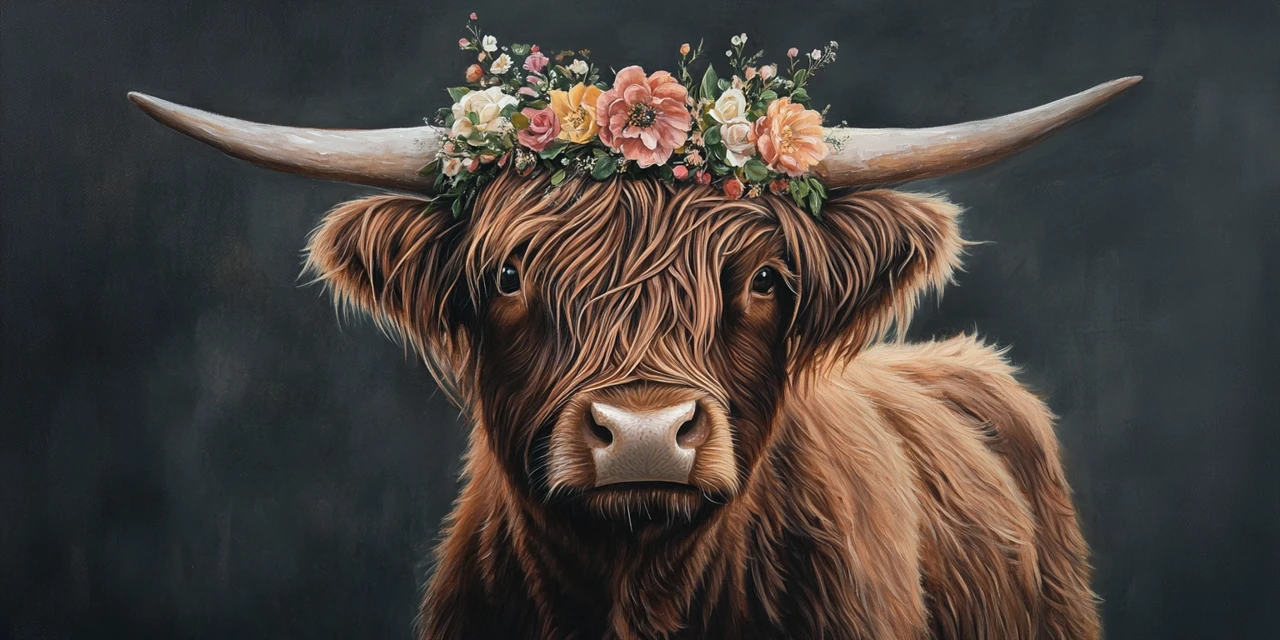 Highland Cow Floral Crown: MidJourney Version Comparison - v6.1 - Image 4