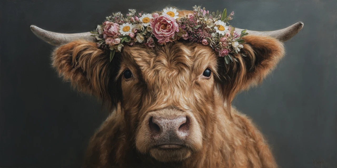Highland Cow Floral Crown: MidJourney Version Comparison - v7.0 - Image 4